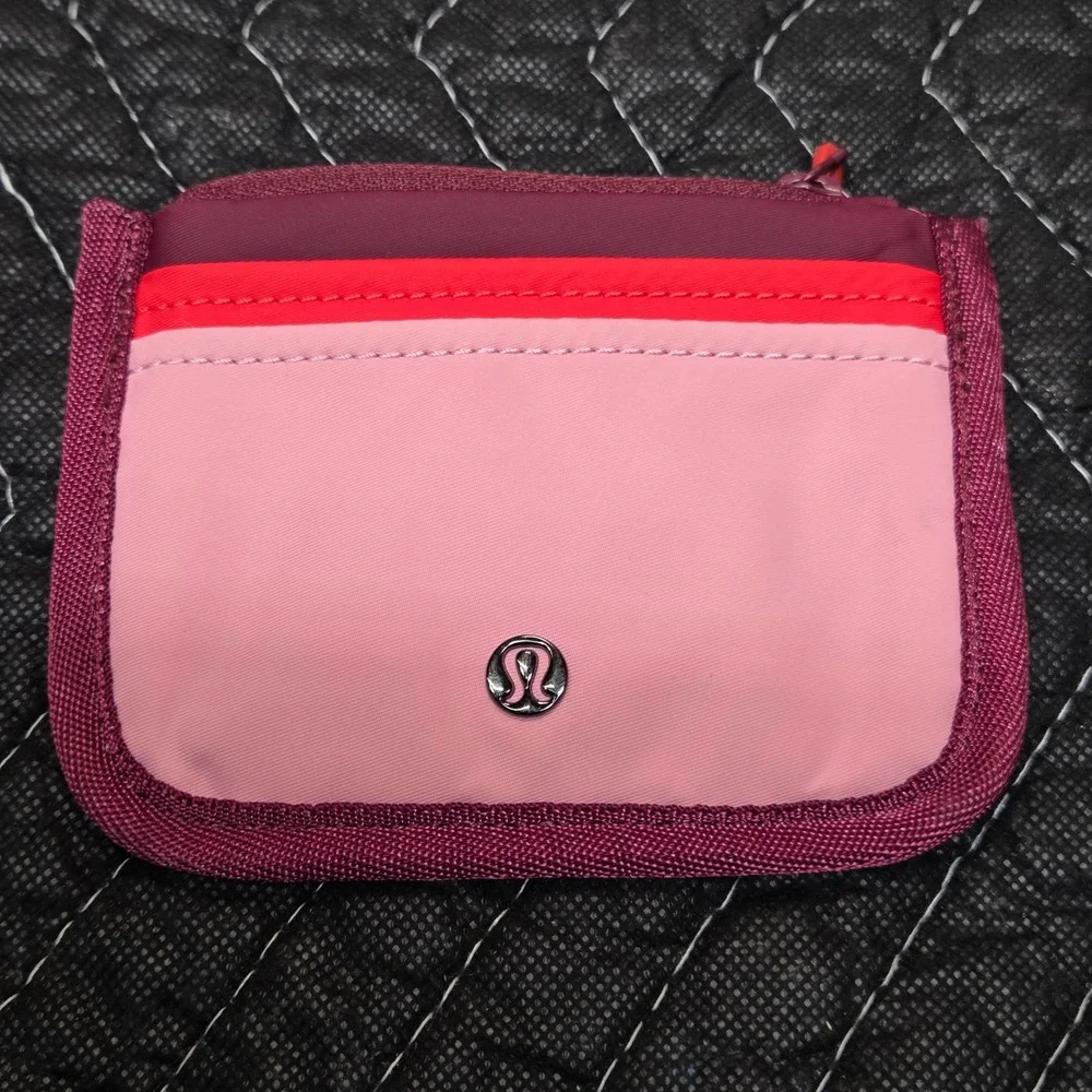 Lululemon True Identity Card Case Pink Red Recycled Nylon Zip Wallet